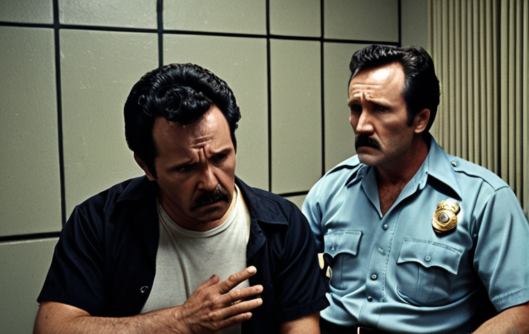 ** Henry Lee Lucas, looking unsettling, giving a vague confession to police detectives in a dimly lit interrogation room. Focus on the psychological tension and uncertainty.

**